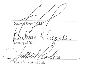 Signatures of Governor Sisolak, Cegavske and Scott